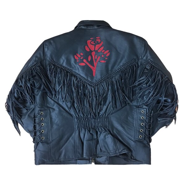 USA Bikers  Insulated Fringe  Leather Jacket - Picture 3 of 5